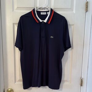 Lacoste Blue and Red Polo Shirt Classic Design